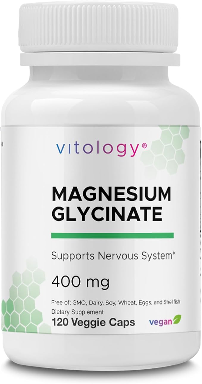 Magnesium Glycinate 400mg | TRAACS® Chelated Form for Calm Sleep Muscle &amp Nerve Support | Gentle on Stomach | 120 Veggie Capsules