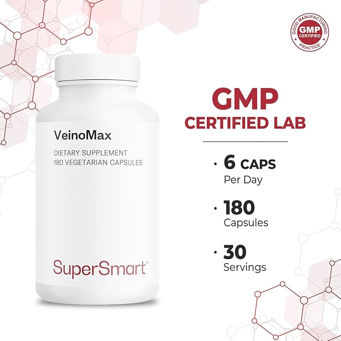 Supersmart - VeinoMax (Advanced Complex) - with Diosmin Hesperidin Horse Chestnut Vitexin - Veins Supplement | Non-GMO &amp Gluten Free - 180 Vegetarian Capsules