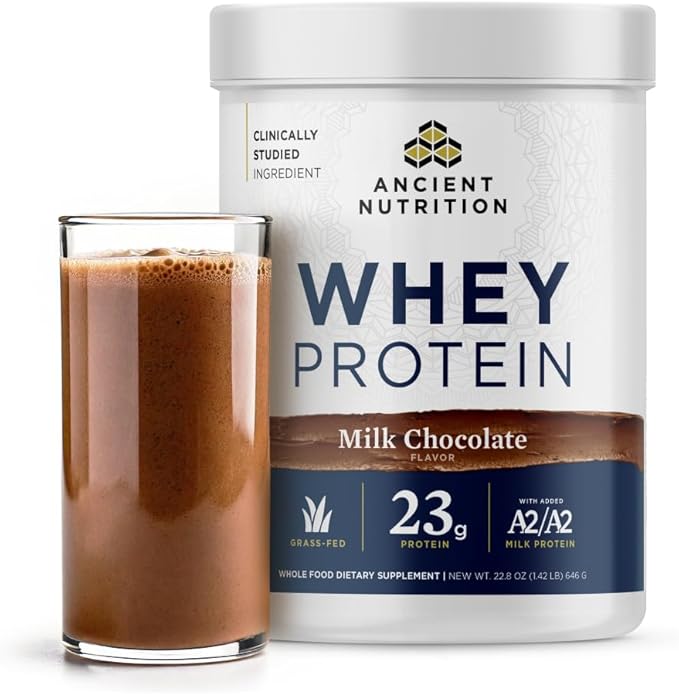 Ancient Nutrition Grass Fed Whey Protein Milk Chocolate 23g Protein 20 Servings Hydrolyzed Collagen Peptides Organic Regenerative A2/A2 Milk Protein