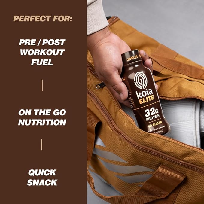 Koia Elite Plant Based Protein Shake Chocolate 32g Protein 4g Sugar 6g Prebiotic Fiber Pre &amp Post Workout Nutritional Drink No Seed Oils Dairy-Free Gluten-Free Non-GMO 12 Fl Oz (Pack of
