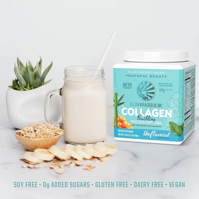 Sunwarrior Vegan Protein Powder | USDA Organic Plant-Based | Unflavored 30 Servings &amp Collagen Building Powder Plant-Based | Unflavored 20 Servings