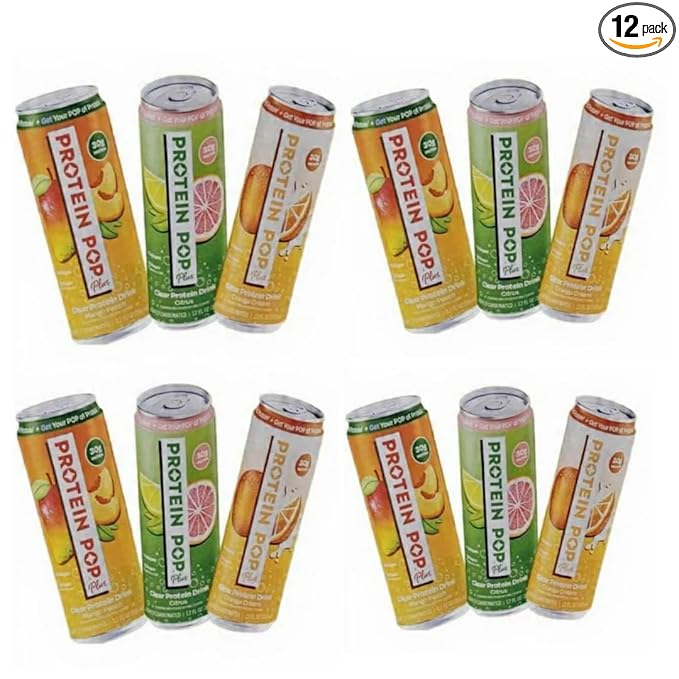 Ready to Drink Clear Protein Pop Shakes | 30g of Protein - Whey Protein Isolate Non-Carbonated - Zero Sugar (Variety Pack Mango Peach Citrus Orange Cream- 12 fl oz 6 cans or 12 Cans) (12 12 Pack)