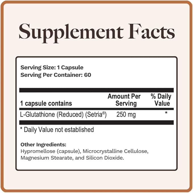 Utzy Naturals L-Glutathione | Immune Health &amp Antioxidant Support | Setria® 250mg Reduced Form Glutathione | High Absorption | Made in The USA | 60 Capsules