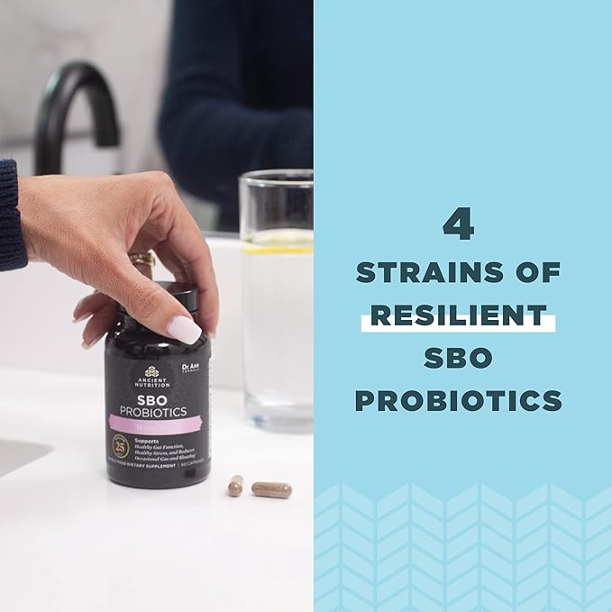 Ancient Nutrition Probiotics for Women SBO Probiotics Women's 60ct Digestive and Immune Support Bloating Relief for Women Gluten Free Superfoods Blend 25 Billion CFUs*