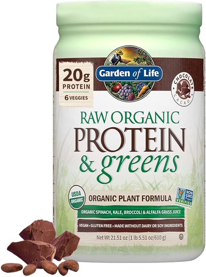 Garden of Life Raw Organic Protein &amp Greens Chocolate &amp Organic Vegan Unflavored Protein Powder 22g Complete Plant Based Raw Protein