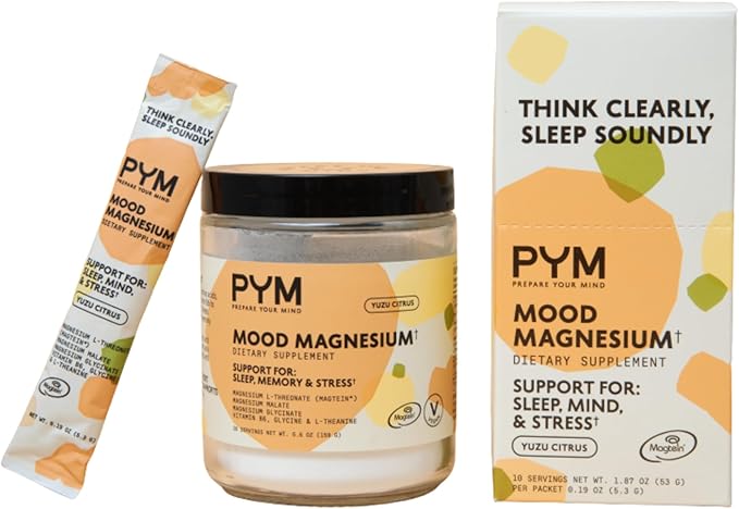 PYM Mood Support Magnesium Bundle – 30-Serving Jar + 10-Serving Stick Packs | Magnesium Glycinate L-Threonate &amp Malate | Vegan Non-GMO Made in USA