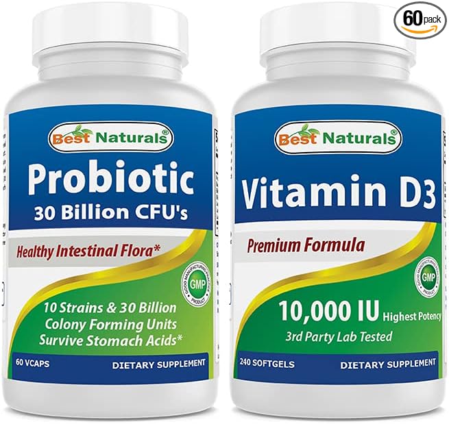 Best Naturals Probiotic 10 Strains &amp 30 Billion CFU &amp Vitamin D3 10000 IU