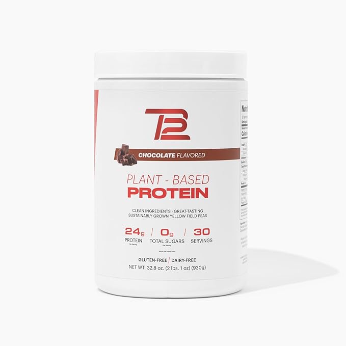TB12 Plant Based Protein Powder by Tom Brady 24g of Vegan Pea Protein Low Sugar Low Carb Non-GMO Meal Replacement Keto Friendly Paleo Sugar Free Chocolate Flavor (30 Servings/2.25lbs)
