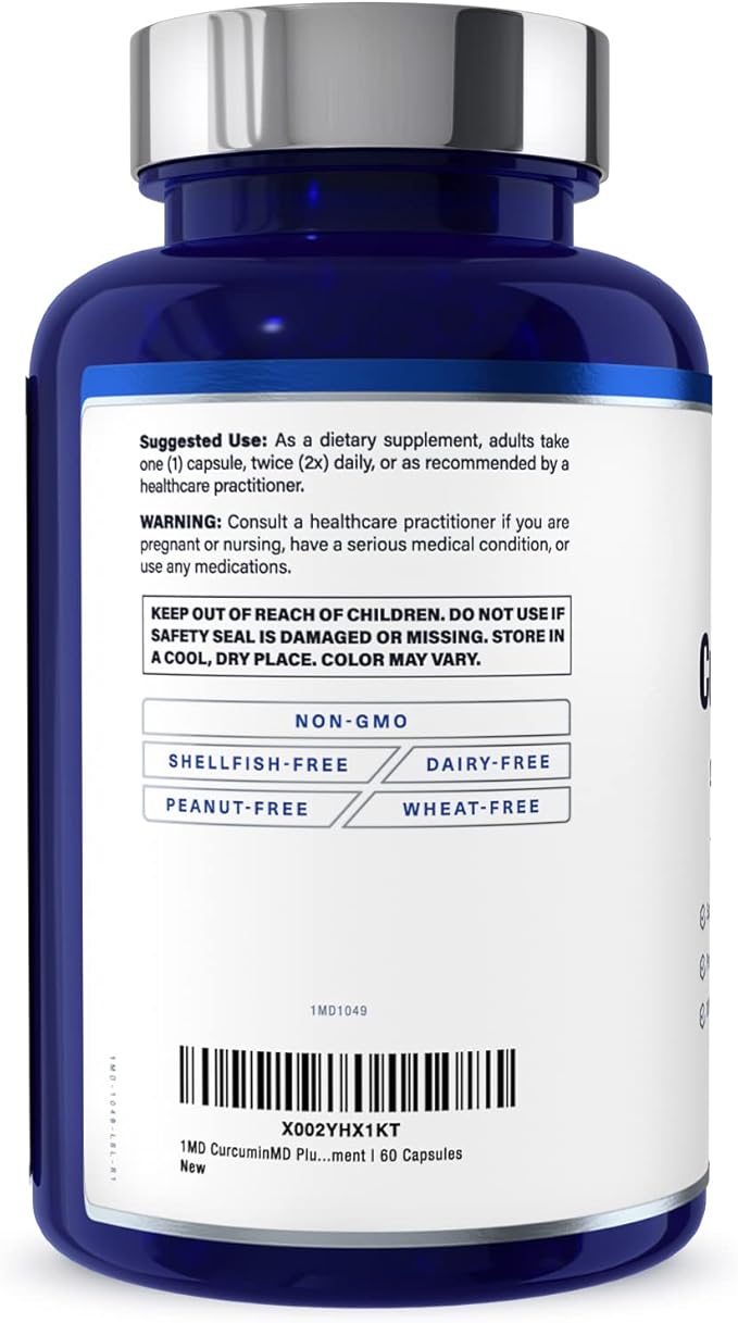 1MD Nutrition CurcuminMD Plus - Turmeric Curcumin with Boswellia Serrata - 285x More Absorbable | Joint Stiffness Muscle Recovery and Mood Support | 120 Capsules (2-Pack)