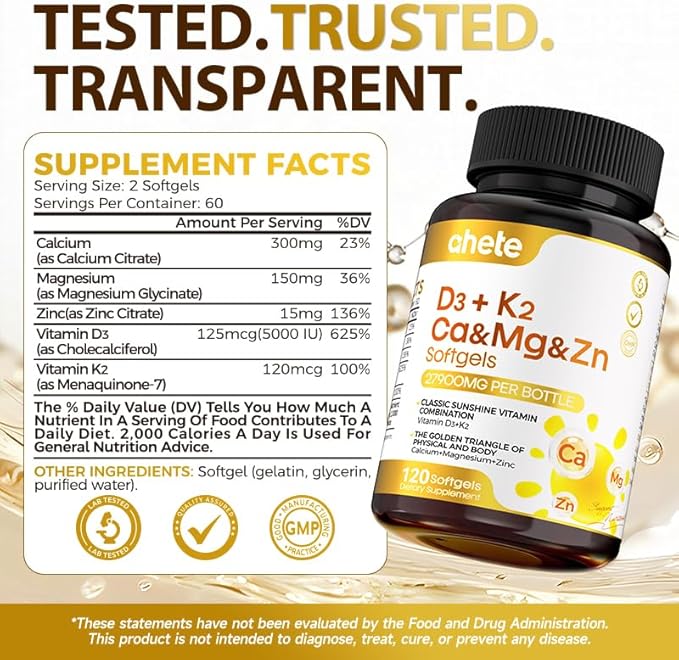 Vitamin D3 K2 Magnesium 10000 IU 120 mcg K2 Capsules 60 Count (Packs of 2) | with VIT B6 Zinc &amp Quercetin | D3K2 Supports Superior Absorption Energy Immune Muscle Health for Men &amp Women
