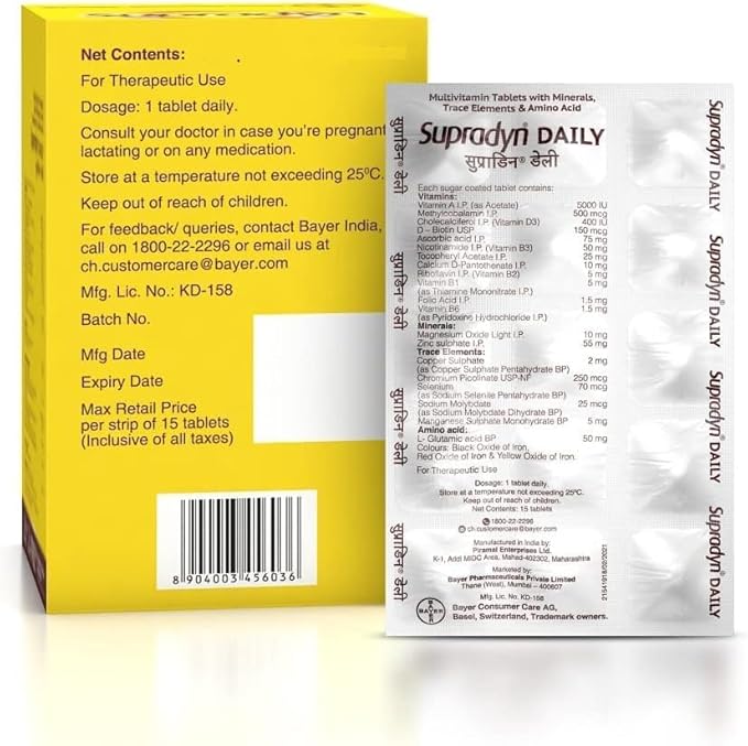 Supradyn Daily Multivitamin Tablets (150 Tablets) for Men &amp Women with Essential Zinc 12 Vitamins 5 Trace Elements for Daily Immunity &amp Energy