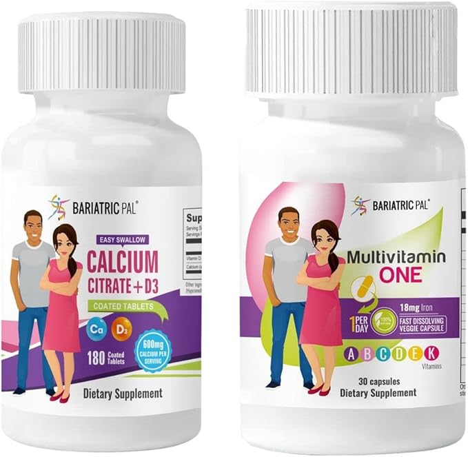 BariatricPal 30-Day Bariatric Vitamin Bundle Multivitamin ONE 1 per Day! Capsule with 18mg Iron Easy Swallow Calcium Citrate (600mg) and D3 Coated Tablets