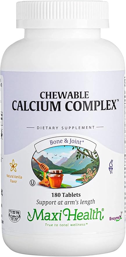 Maxi Health Chewable Calcium Complex – Vanilla Flavor Vitamin D3 and Magnesium Chewables to Help Support Bones – Kosher Magnesium and Calcium Supplement for Women and Men (180 Count Pack of 2)