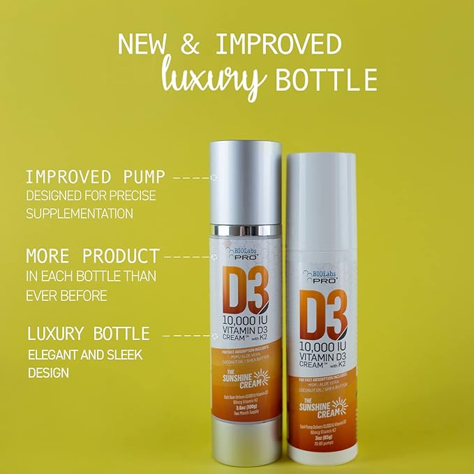All Natural Vitamin D3 10000IU Vitamin D Cream Maximum Strength Fight Vitamin D Deficiency Naturally - with Vitamin K2 &amp Olive Leaf Extract - Three Month Supply - Safe &amp Effective (10000IU -