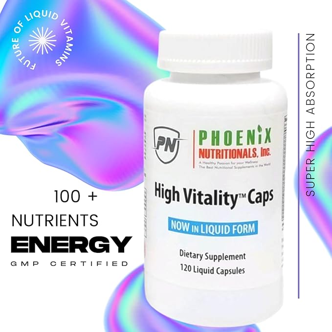 High Vitality Multivitamin and Mineral Full Spectrum Gel Easy Swallow Caps Absorption Potency Liquid Essential Nutrient Hair Skin Nails Adrenal Brain Support Blend 120.0 Count