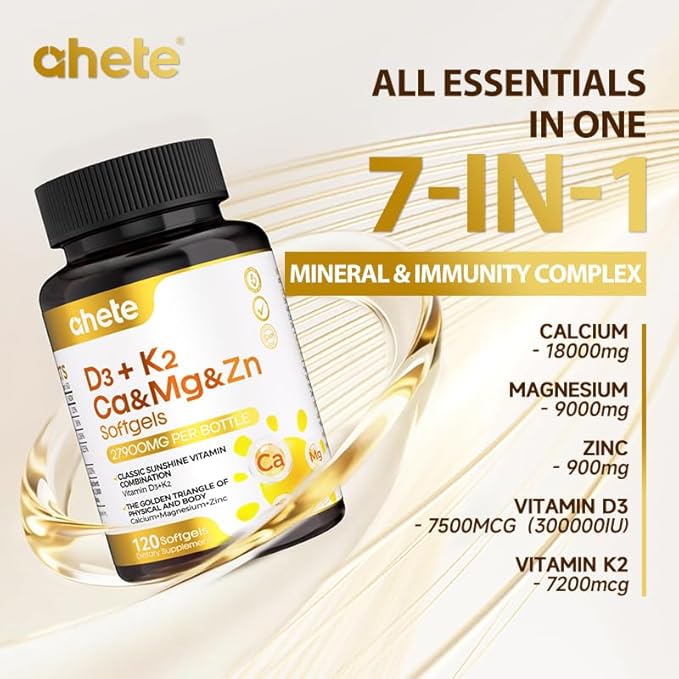 Vitamin D3 K2 Magnesium 10000 IU 120 mcg K2 Capsules 60 Count (Packs of 2) | with VIT B6 Zinc &amp Quercetin | D3K2 Supports Superior Absorption Energy Immune Muscle Health for Men &amp Women