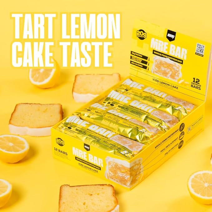 REDCON1 MRE Protein Bar Iced Lemon Cake - 20g of Whole Food Protein + MCT Oil - Easily Digestible Macro Balanced Low Sugar Meal Replacement Bar (12 Bars)