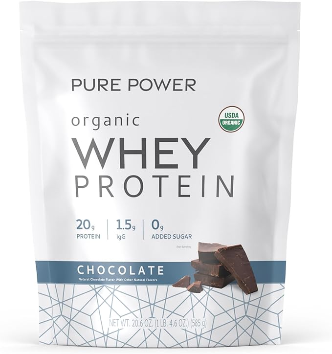 Dr. Mercola Pure Power Organic Whey Protein - 20 g Protein - Supports Muscle Growth &amp Energy - Grass-Fed Whey Concentrate - 15 Servings (20.60 oz) - Chocolate