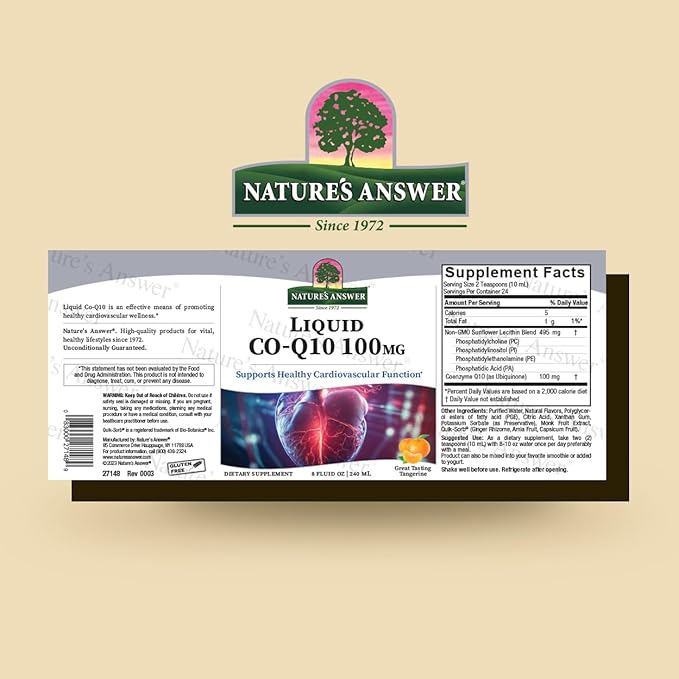Nature's Answer Liquid CO-Q10 8 Fluid Ounces | Supports Cardiovascular Function | Gluten-Free | Vegan | Cruelty-Free | Single Count