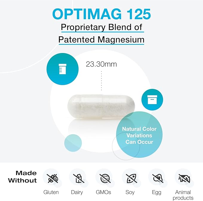 XYMOGEN OptiMag 125 - Magnesium Supplement with Di-Magnesium Malate &amp Glycinate Lysinate to Support Nerve Muscle Bone Health + Heart Health (240 Capsules)