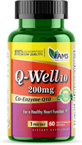 America Medic &amp Science Q-Well-10 (60 Count) | CoQ10 200mg Softgels | Nutritional Supplement with Coenzyme Q10 and Vitamin E | High Absorption Antioxidant for Enhanced Wellness and Heart Health