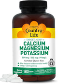 Country Life Target Mins - Calcium Magnesium Potassium Bone &amp Heart Health Supplement 1000mg Calcium 500mg Magnesium Supports Calcium Utilization 180 Tablets – Certified Gluten Free &amp Vega