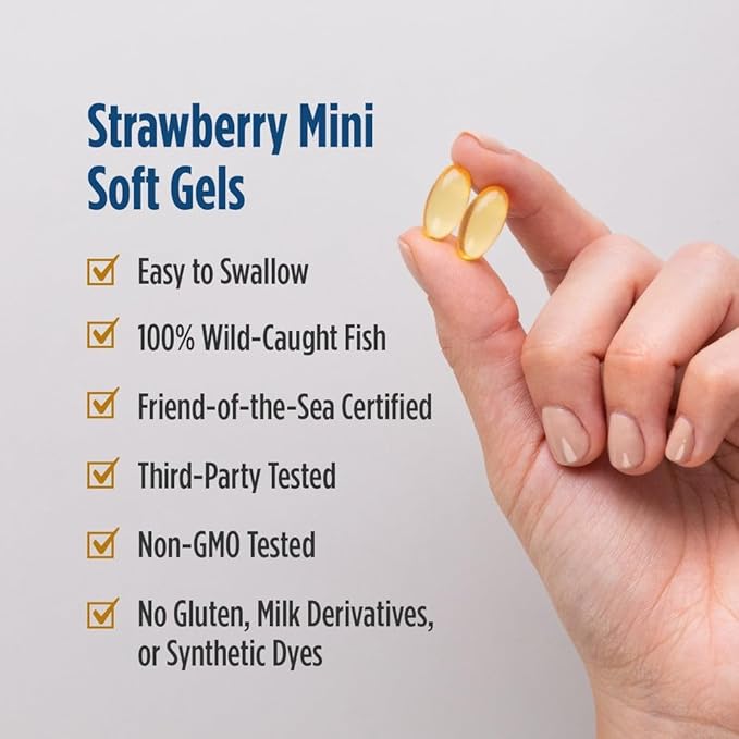 Nordic Naturals Ultimate Omega 2X Teen Strawberry - 60 Mini Soft Gels - 1120 mg Total Omega-3s with EPA &amp DHA - Brain Health Positive Mood Social Development Learning - Non-GMO - 30 Servings