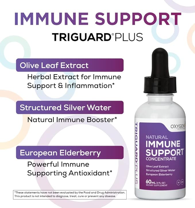 Triguard Plus Concentrate | Colloidal Silver Liquid Sambucus Elderberry Extract &amp Olive Leaf Extract 3-in-1 Liquid Immune Support | Powerful Immune System Booster | Great Taste - 2oz / 60ml