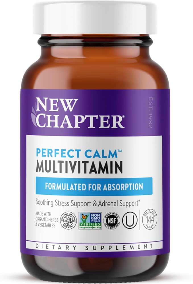 New Chapter Perfect Calm - Daily Multivitamin for Stress &amp Mood Support with B Vitamins + Holy Basil + Lemon Balm + Organic Non-GMO Ingredients - 144 Count