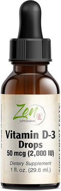 Zen Supplements - Vitamin D-3 2000 IU 1 Oz-Liquid - Supports Healthy Muscle Function Bone Health &amp Immune Support