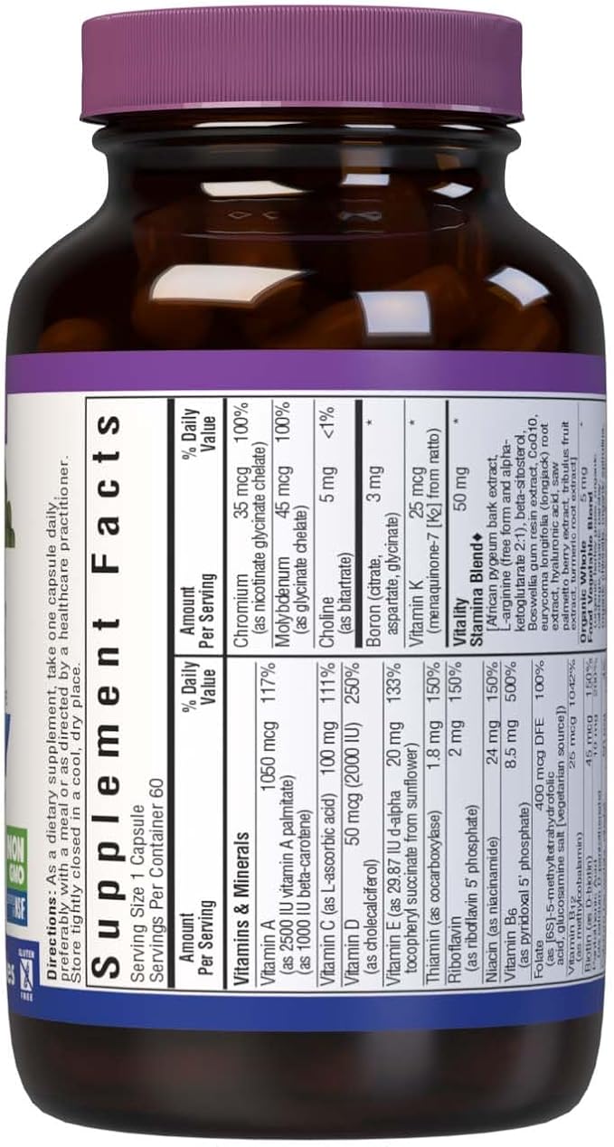 Bluebonnet Nutrition Mens' ONE 40+ Whole Food-Based Multiple Men Multivitamin for Men 40+ Soy-Free Non-GMO Gluten Free Kosher 60 Vegetable Capsules 60 Servings