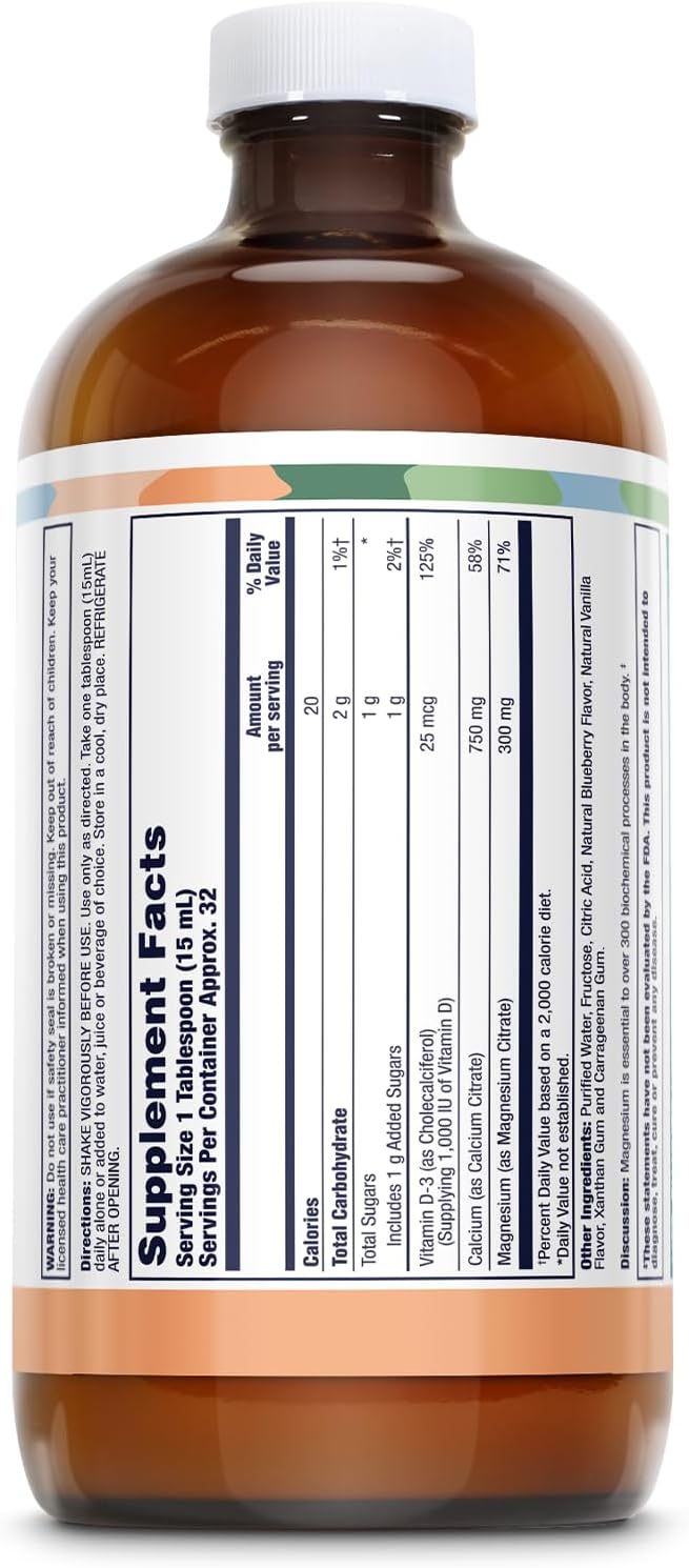 LIFETIME Bone Support Liquid Supplement - Calcium Citrate for Women &amp Men Contains Magnesium Citrate &amp Vitamin D3 for Bone &amp Muscle Support Easy Absorption Formula - Blueberry Flavor 16