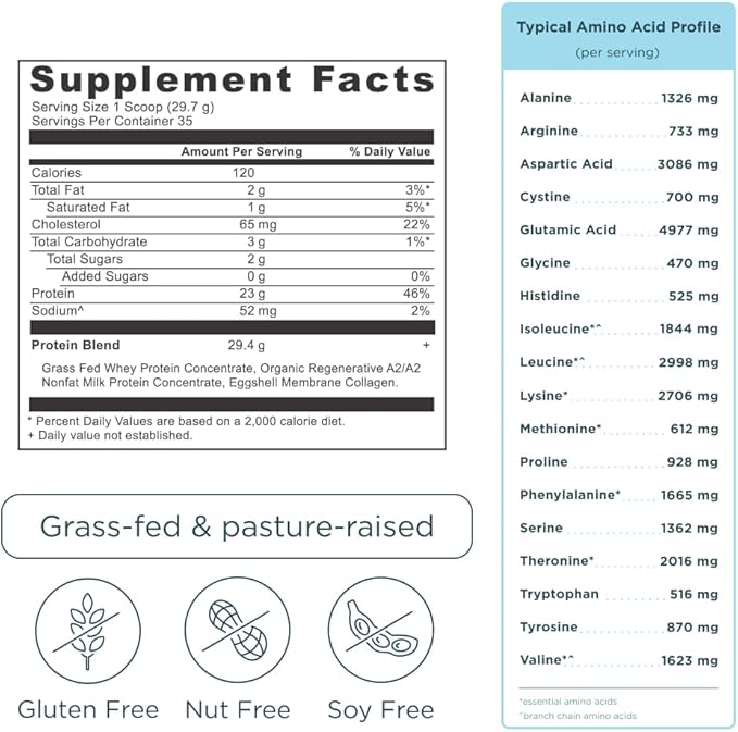 Ancient Nutrition Grass-fed Whey Protein Powder Vanilla Bean 35 Servings + Grass-fed Whey Protein Powder Milk Chocolate 20 Servings
