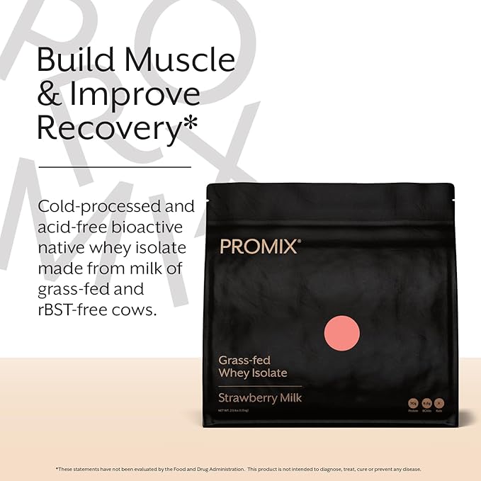 ProMix Nutrition Whey Protein Isolate Powder 31g Grass Fed Whey Isolate 6.6g BCAAs Gluten Free Keto Friendly Strawberry 5lb