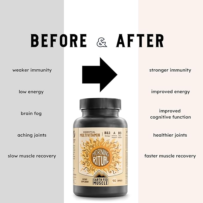 Earth Fed Muscle Morning Ritual Multivitamin for Women Supports General Health &amp Wellness - Multivitamin with Iron for Immune &amp Heart Support – Daily Vitamin for Women - 30 Day Supply 60 Caps
