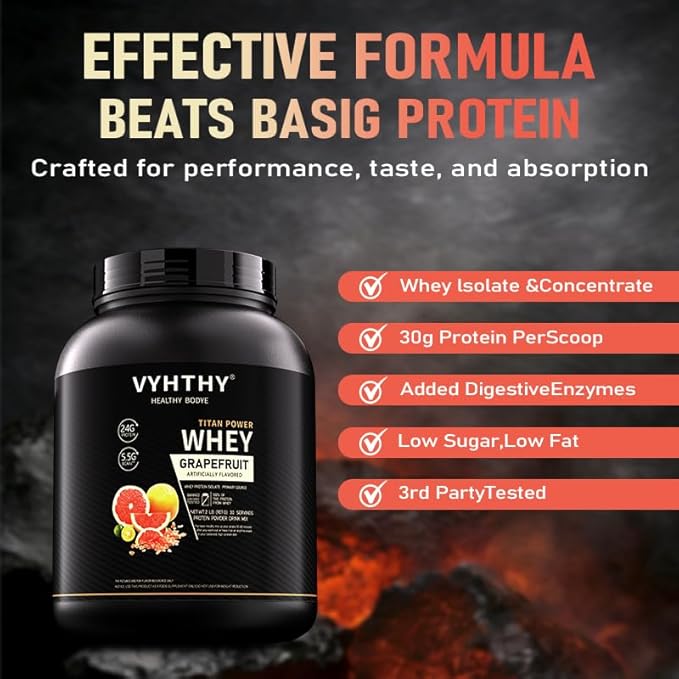 Grapefruit Flavored Whey Protein Powder24g Protein per Serving Fast-Absorbing Concentrated whey Protein Low Sugar Gluten-Free Natural Flavor 2 lbs/32 oz.