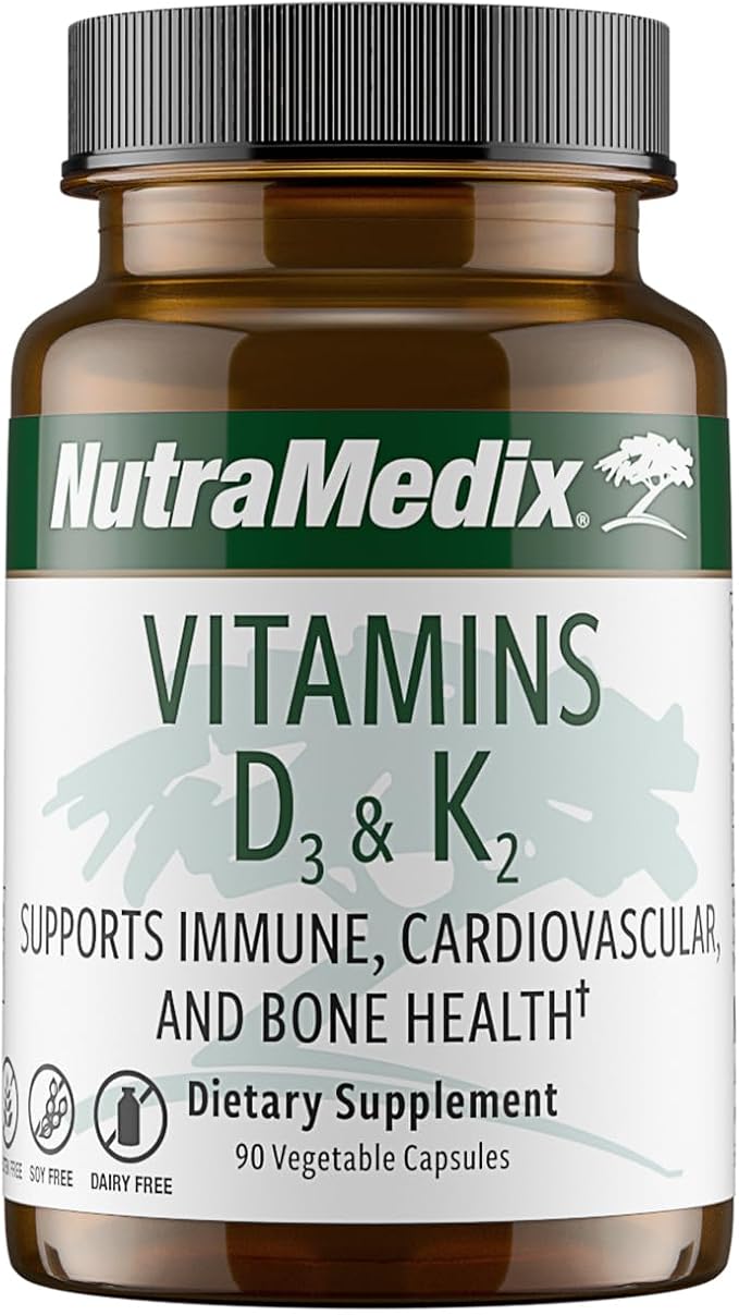 NutraMedix Vitamin D3 and K2 Immune Support Supplement for Women &amp Men - Help Support Heart Health - Can Assist with Calcium Metabolism (90 Capsules)