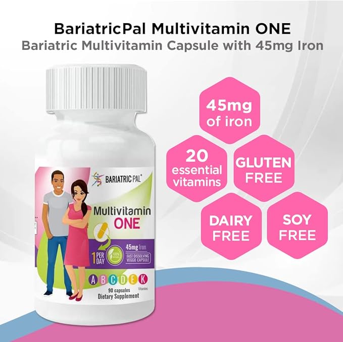 BariatricPal 90-Day Bariatric Vitamin Bundle (Multivitamin ONE 1 per Day! Capsule with 45mg Iron and Calcium Citrate Soft Chews 500mg with Probiotics - Belgian Chocolate Caramel)