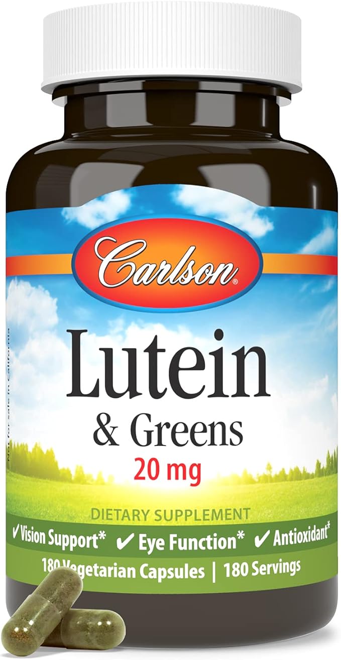 Carlson - Lutein &amp Greens 20 mg Vision Support &amp Eye Function Antioxidant 180 Vegetarian Capsules
