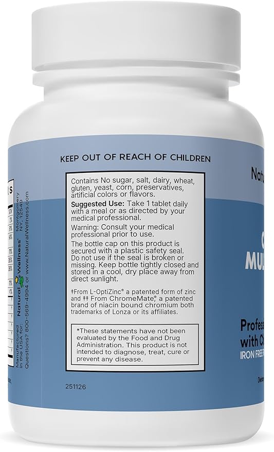 Natural Wellness One Daily Multi-Vitamin – Iron-Free Multivitamin for Adults with Vitamins A C D E &amp B – High Potency Nutrient Support for Energy Immunity &amp Wellness – 60 Tablets (60 Day S