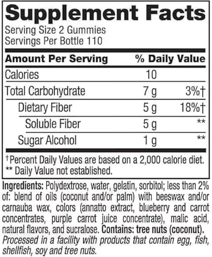 Vita Fiber Well Gummies Sugar Free Peach Raspberry &amp BlackBerry Flavors 220 Count (2 Pack)