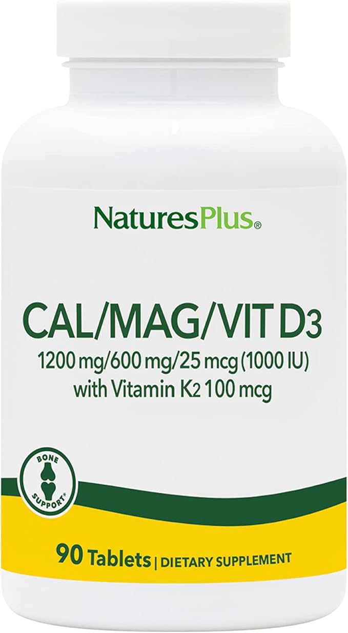 NaturesPlus Calcium/Magnesium/Vitamin D3 with Vitamin K2 - Supports Bone &amp Immune Health - Vegetarian Gluten Free - 90 Tablets - 22.5 Servings