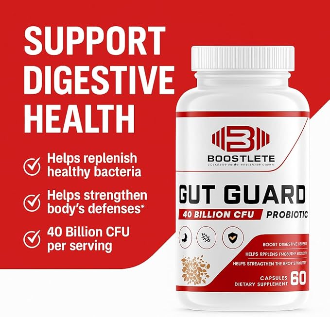 GutGuard Probiotic Supplement – 40 Billion CFU – Clinically Studied Probiotics with FOS Prebiotics for Digestive Health Immune Support Gut Balance and Mood (60 Capsules)