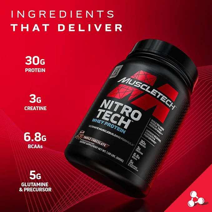 Muscletech Whey Protein Powder Nitro-Tech Whey Protein Isolate &amp Peptides &amp Clear Muscle Post Workout Recovery | Muscle Builder for Men &amp Women