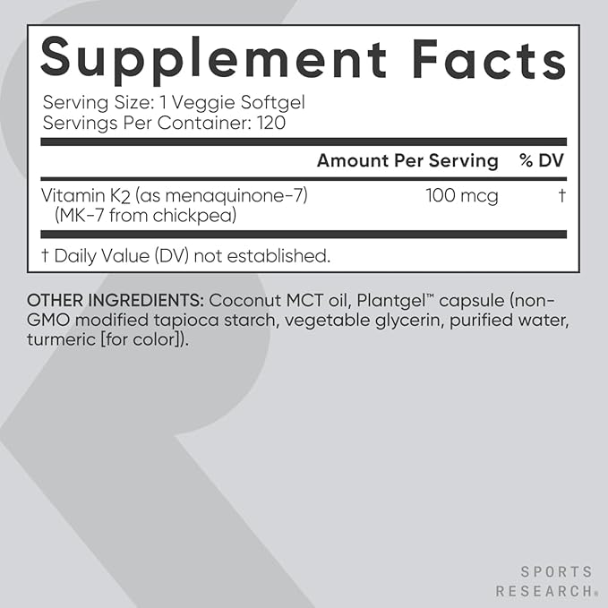 Sports Research® Heart and Bones Pack - High Potency Vitamin D3 5000iu (125mcg) Supplement + Vitamin K2 as MK-7 100mcg with Coconut MCT Oil