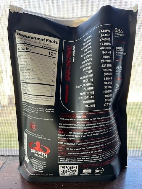 Goliath Labs 100% Whey Protein Powder Isolate/Blend | Fast-Absorbing Workout Supplements for Men and Women | 25g of Pure Protein and 5.5g of BCAAs | 5 lbs 68 Servings (5 LB Cookies n Cream)