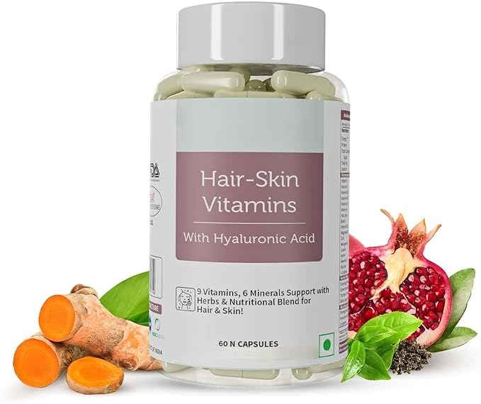 Generic Hair Skin Vitamins Supplement with Hyaluronic Acid Biotin Keratin Booster for Hair Growth Turmeric Primrose Oil &amp Collagen Supporter- 60 Capsules for Men and Women