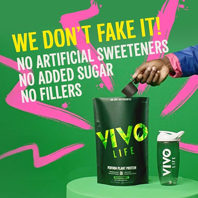Vivo life Perform Plant Protein Powder - Pea &amp Hemp Protein Blend with BCAA (9.38 oz Vanilla)