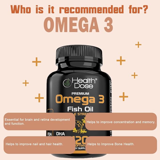 Health Dose Omega 3 Fish Oil – Lemon-Flavored Softgels with EPA &amp DHA for Brain Heart and Wellness Support – Easy-to-Digest No Fish Burps – 120 Softgels Pack of 5