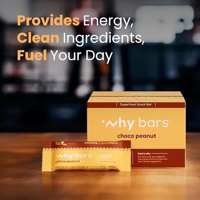 Why Bars Superfood Protein Bars 2.04 Ounce Bars - Protein Bar Superfood Gluten Free Non GMO Organic Vegan Simple Ingredients (Chocolate Peanut Butter)
